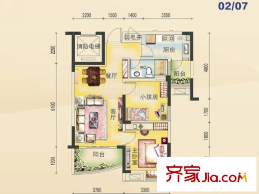 碧桂園山湖城山湖灣J475T 02/07戶型 2室2廳1衛(wèi)1廚