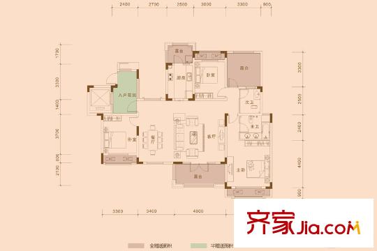 深業(yè)堤亞納灣三期17號(hào)棟A4-5戶型 3室2廳2衛(wèi)1廚