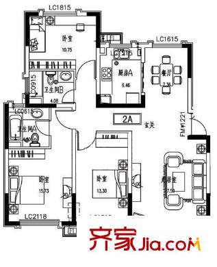 中鐵匯苑 3居室 戶型圖