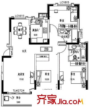 中鐵匯苑 3居室 戶型圖