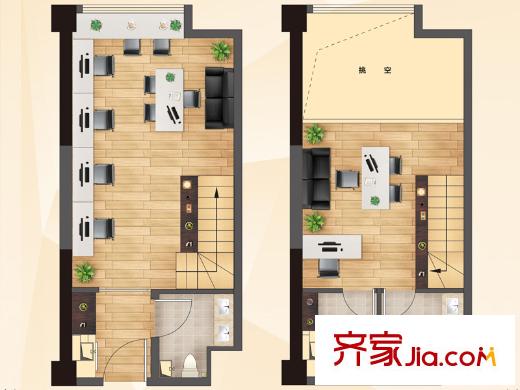 海信?龍奧九號(hào)3號(hào)樓LOFT標(biāo)準(zhǔn)層辦公B戶型 1室2廳2衛(wèi)