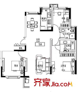 中鐵匯苑 3居室 戶型圖