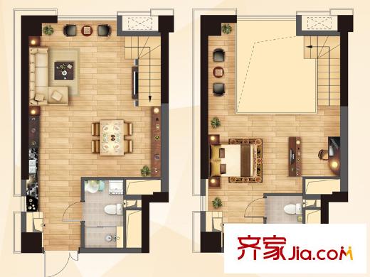 海信?龍奧九號3號樓LOFT標(biāo)準(zhǔn)層中式C戶型 1室2廳2衛(wèi)1廚