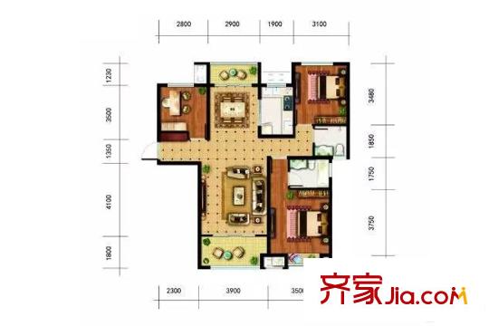 重汽翡翠雅郡7#樓10#樓F戶(hù)型 3室2廳2衛(wèi)1廚