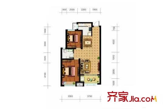 重汽翡翠雅郡2#樓H戶型 2室2廳1衛(wèi)1廚