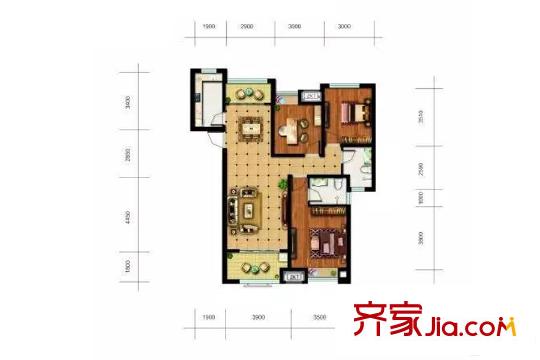 重汽翡翠雅郡2#樓J戶型 3室2廳2衛(wèi)1廚