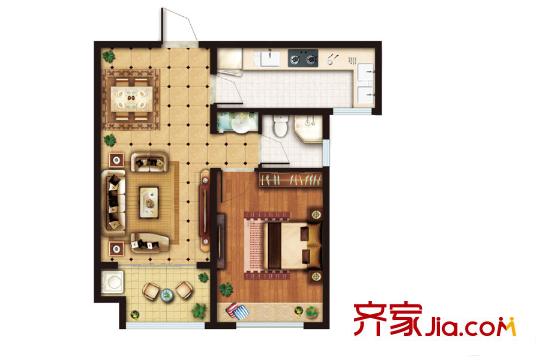 重汽翡翠雅郡3#樓C戶型 1室2廳1衛(wèi)1廚