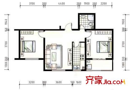 新徐印象戶型圖戶型9-1-F 2室2廳1衛(wèi)
