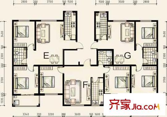新徐印象戶型圖2期展板-戶型EFG 2室2廳1衛(wèi)1廚