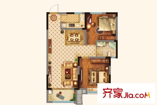 山鋼?新天地8#樓B2戶型圖 2室2廳1衛(wèi)1廚
