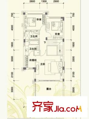 恒大金碧天下B1-1二層戶(hù)型圖 3室2衛(wèi)