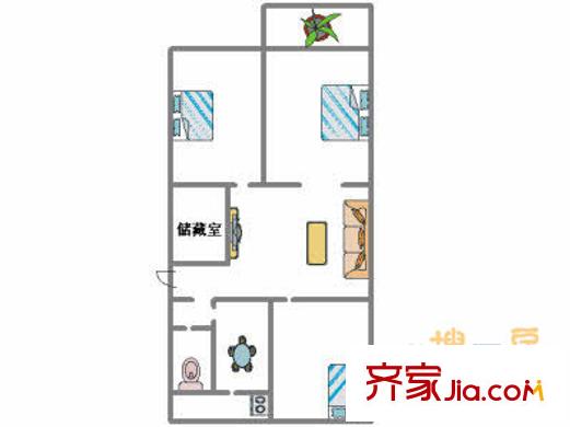 環(huán)山路塑料三廠宿舍 3室 戶型圖