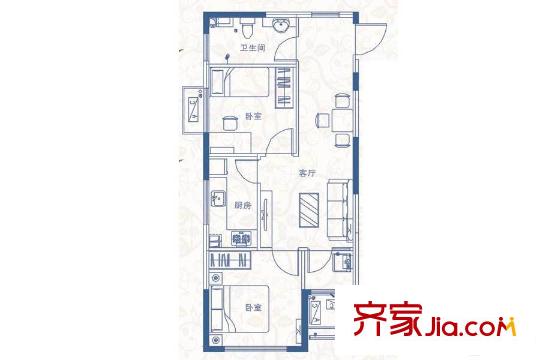 恒大金碧天下235#樓戶(hù)型2 2室1廳1衛(wèi)1廚