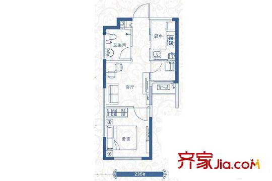 恒大金碧天下235#樓戶(hù)型1 1室1廳1衛(wèi)1廚