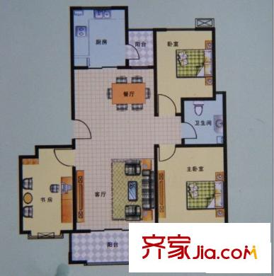 湖濱山城戶型圖戶型圖 3室2廳1衛(wèi)1廚