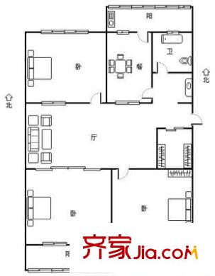 環(huán)山路塑料三廠宿舍 3室 戶型圖