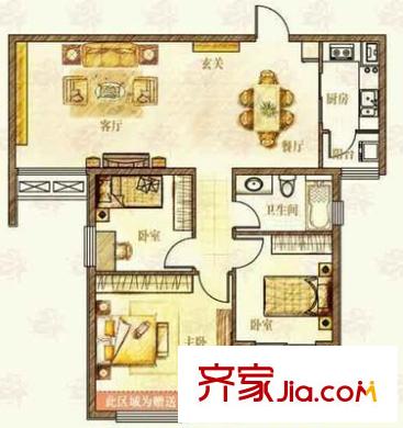 奧體中心單位宿舍 3室 戶型圖