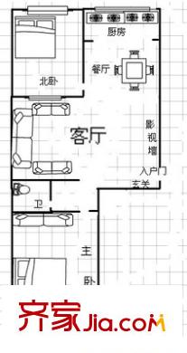 奧體中心單位宿舍 2室 戶型圖