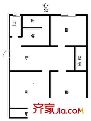 縣前街單位宿舍 3室 戶型圖