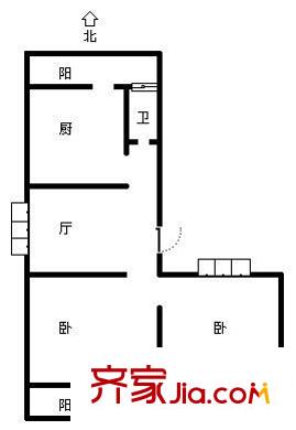 縣前街單位宿舍 2室 戶型圖