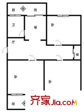 縣前街單位宿舍 3室 戶型圖