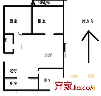 縣前街單位宿舍 3室 戶型圖