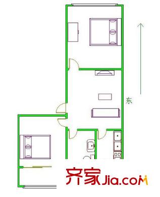 英雄山路大觀園宿舍 2居室 戶型圖