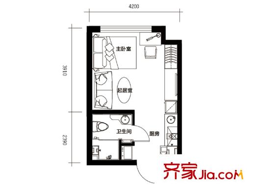 華創(chuàng)觀禮中心3號(hào)樓標(biāo)準(zhǔn)層B戶型 1室1廳