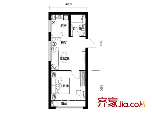 華創(chuàng)觀禮中心3號(hào)樓標(biāo)準(zhǔn)層C戶型 1室1廳