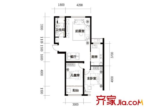 華創(chuàng)觀禮中心1號(hào)樓標(biāo)準(zhǔn)層H戶型 2室2廳1衛(wèi)1廚