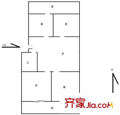 英雄山路大觀園宿舍 3居室 戶型圖