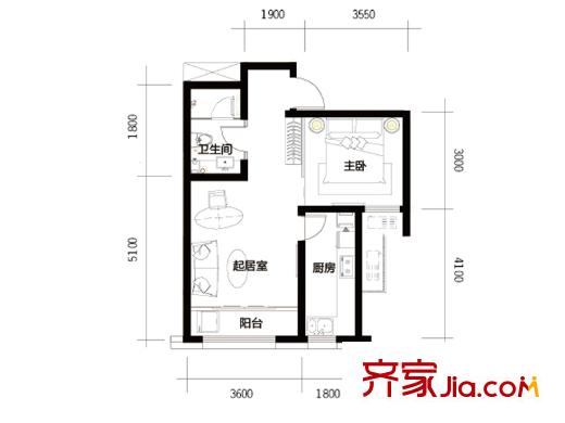 華創(chuàng)觀禮中心1號(hào)樓標(biāo)準(zhǔn)層F戶型 1室1廳1衛(wèi)1廚
