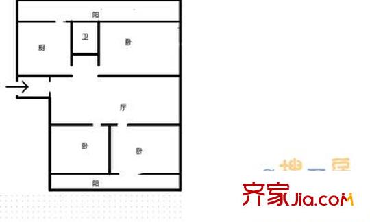 花園莊東路宿舍戶型圖花園莊東路單位宿舍 3室 戶型圖 3室2廳1衛(wèi)1廚