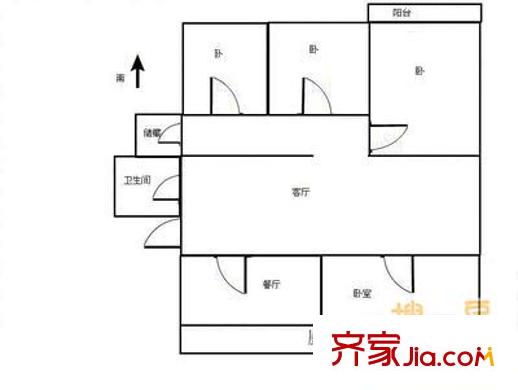 北小辛莊宿舍 3室 戶型圖