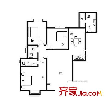 北小辛莊宿舍戶型圖322 3室2廳2衛(wèi)1廚