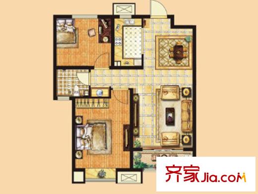 中海天悅府一期A1#A2#A5#A6#樓標(biāo)準(zhǔn)層A1戶型 2室2廳1衛(wèi)1廚