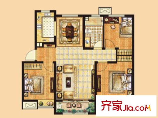 中海天悅府一期A5#A6#樓標(biāo)準(zhǔn)層B2戶型 3室2廳1衛(wèi)1廚