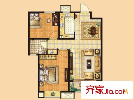 中海天悅府一期A5#A6#樓標(biāo)準(zhǔn)層A2戶型 2室2廳1衛(wèi)1廚