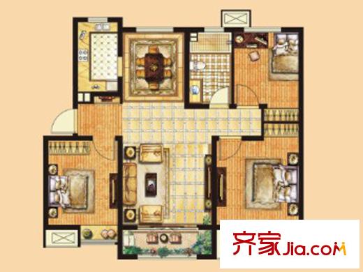 中海天悅府一期A1#A2#A5#A6#樓標(biāo)準(zhǔn)層B1戶型 3室2廳1衛(wèi)1廚