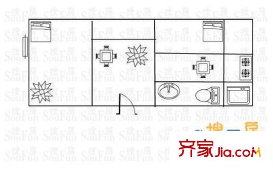 英雄山路區(qū)委宿舍 2室 戶型圖