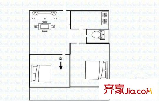 經(jīng)六路槐蔭段宿舍 2室 戶型圖