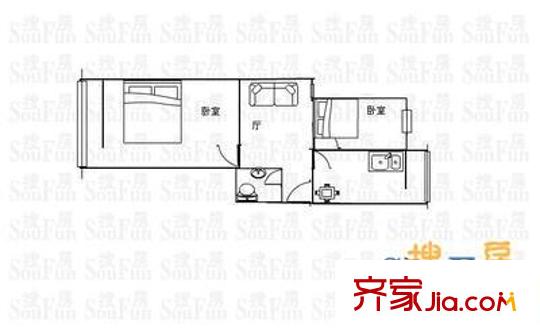 經(jīng)六路槐蔭段宿舍戶型圖經(jīng)六路單位宿舍（槐蔭） 2室 戶型圖 2室1廳1衛(wèi)1廚
