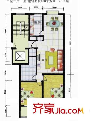 聯(lián)發(fā)公寓戶型圖4-17層戶型圖 2室2廳1衛(wèi)1廚