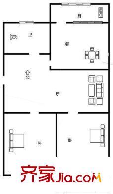 槐蔭區(qū)政府宿舍 2居室 戶型圖