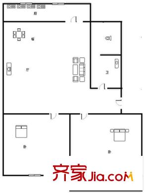 槐蔭區(qū)政府宿舍 2居室 戶型圖