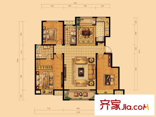 中海天悅府二期B11#B15#B16#樓洋房標(biāo)準(zhǔn)層G戶型 3室2廳2衛(wèi)1廚