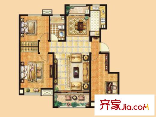 中海天悅府一期A8#A9#A11#A12#A15#樓標準層C戶型 3室2廳1衛(wèi)1廚