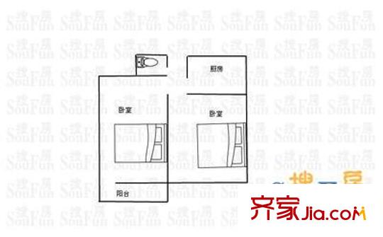 英雄山路區(qū)委宿舍 1室 戶型圖