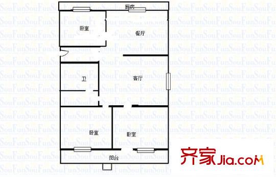 英雄山路區(qū)委宿舍 3室 戶型圖