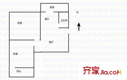 英雄山路區(qū)委宿舍 2室 戶型圖